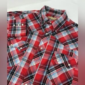 Vintage Wrangler Western Shirt Men’s Red Plaid Pearl Snap Cowboy no sz tag X8